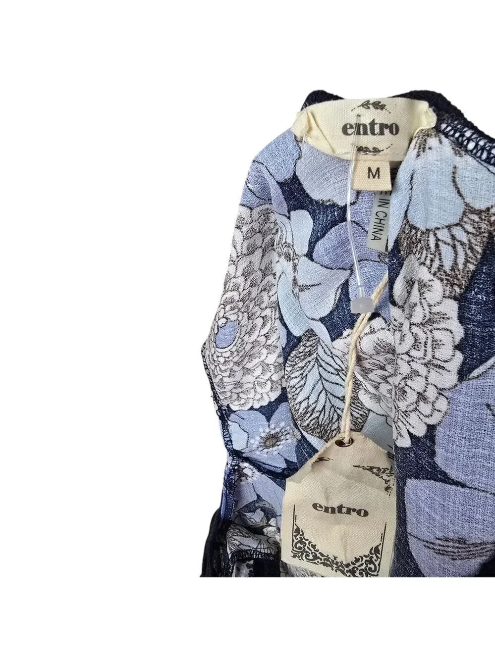 NWT Entro Lattice Floral Blue White Scalloped Top M